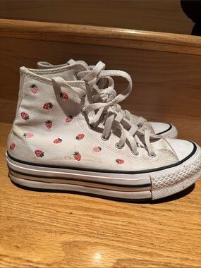 Kids White High-Top Sneakers with Strawberry Print